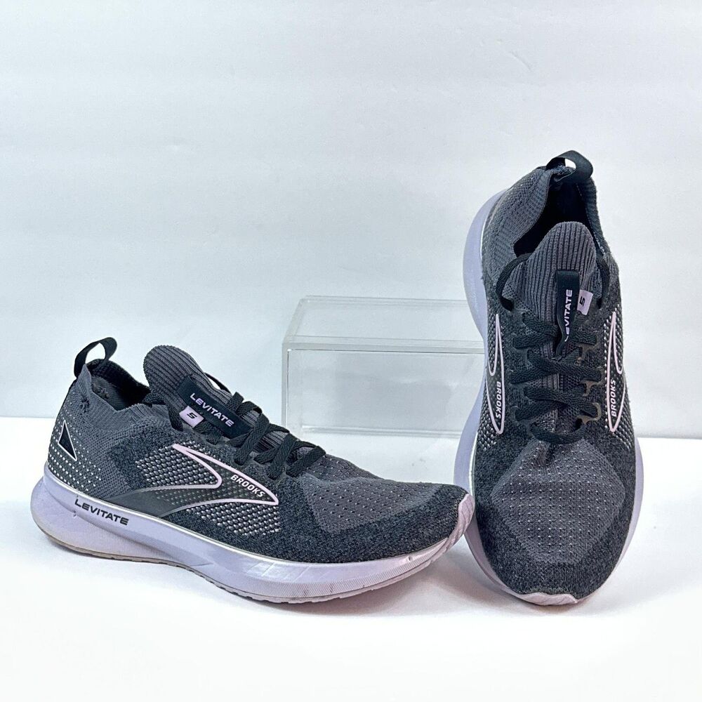 Brooks Levitate StealthFit 5 Womens 8.5 Knit Running Shoes Black Ebony Lilac